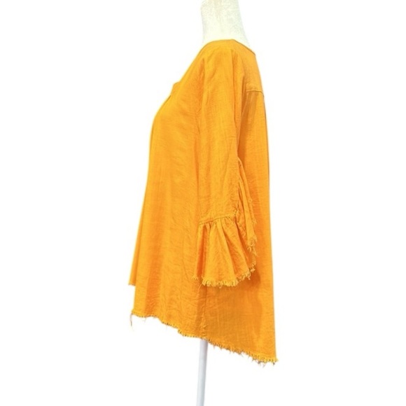 Umgee Linen Blend Raw Hem Square Neck Loose Fit Top Tangerine Size Medium - Picture 5 of 13